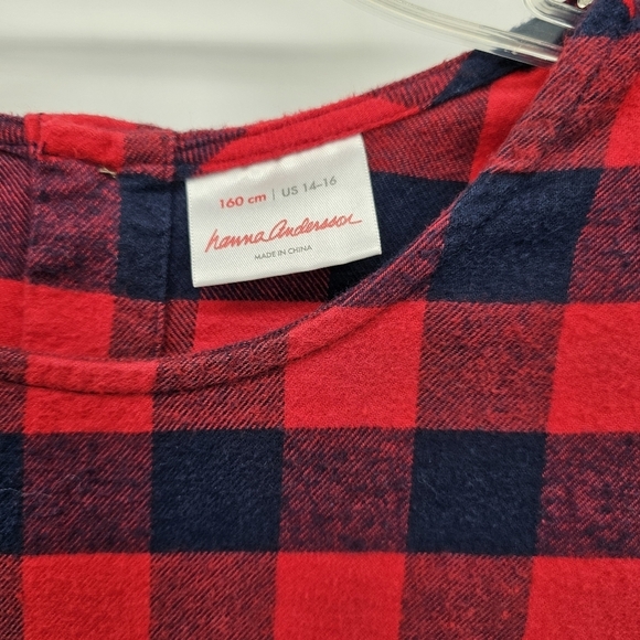 Hanna Anderson Red & Navy Buffalo Plaid Flannel Dress Girks Size 14/16 - Picture 3 of 7